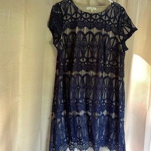 love, fire - Navy Blue Lace with sleeves - Mini Dress Size XL